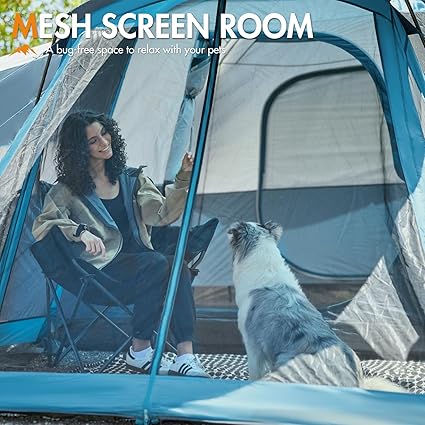 PORTAL 10 Person Family Camping Tent with Screen Room, Water Resistant Big Tunnel Tent with Rainfly, Large Family Tent for Outdoor Camping, Party