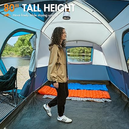 PORTAL 10 Person Family Camping Tent with Screen Room, Water Resistant Big Tunnel Tent with Rainfly, Large Family Tent for Outdoor Camping, Party