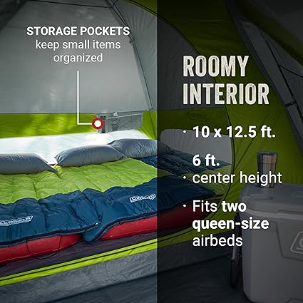 Coleman Skydome Camping Tent with Screened Porch & 5-Minute Setup, Weatherproof 4/6/8 Person Tent with Rainfly & Carry Bag, Made of PFAS-Free Materials
