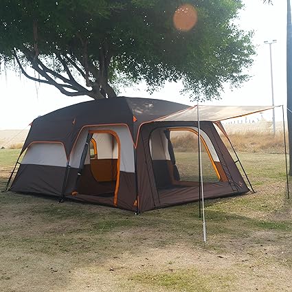 KTT Extra Large Tent 10-12-14 Person(Style-B),Family Cabin Tents,2 Rooms,3 Doors and 3 Windows with Mesh,Straight Wall,Waterproof,Double Layer,Big Tent for Outdoor,Picnic,Camping,Family Gathering